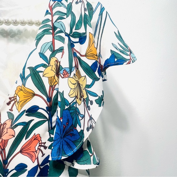 PARKER Blue Floral Lilly High Low Ruffle Dress Short Sleeve Flowy Dress Sz Small - Picture 6 of 15